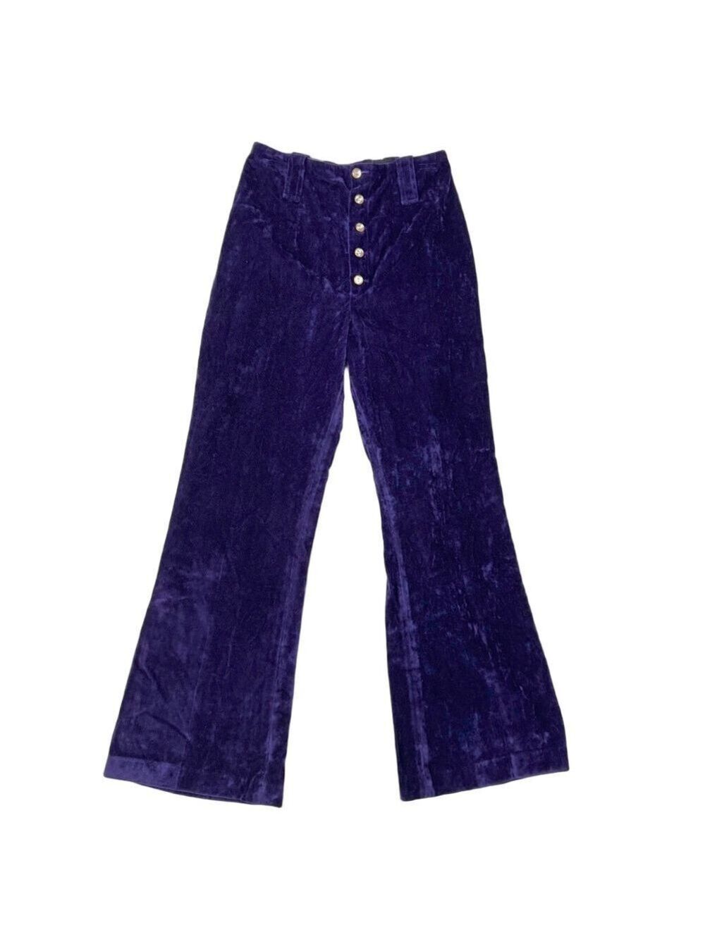 Vintage 70s Glam Velvet Purple Pants Women's L Flare Button Front